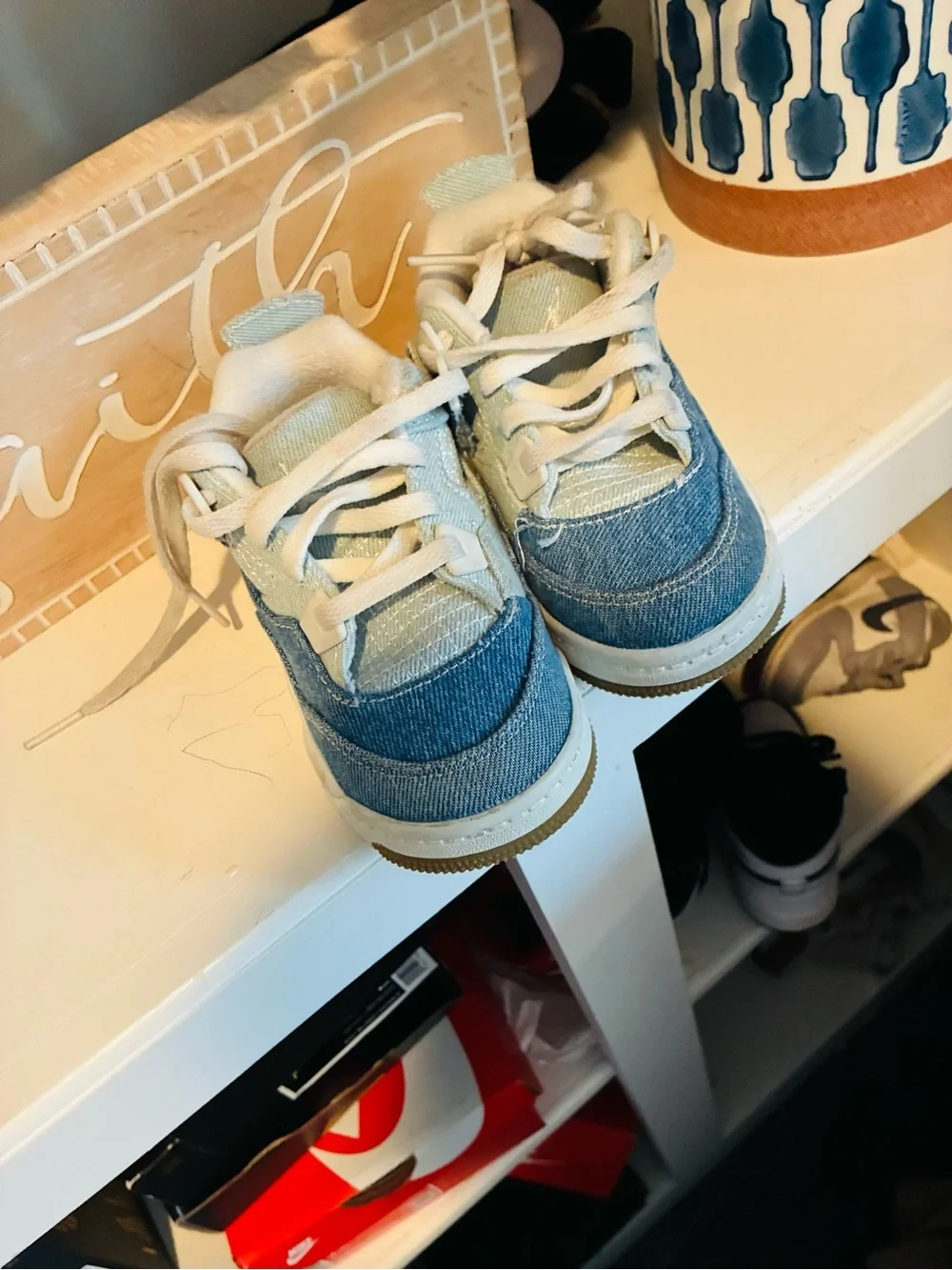 Jordan Kids Denim Blue and White Low-Top Sneakers